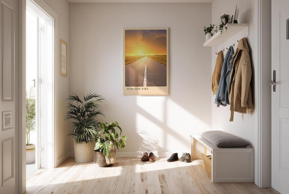 Paul Sinus Kunstdruck 40x60cm Horizon Fire – endlose Straße im goldenen Sonnenuntergang
