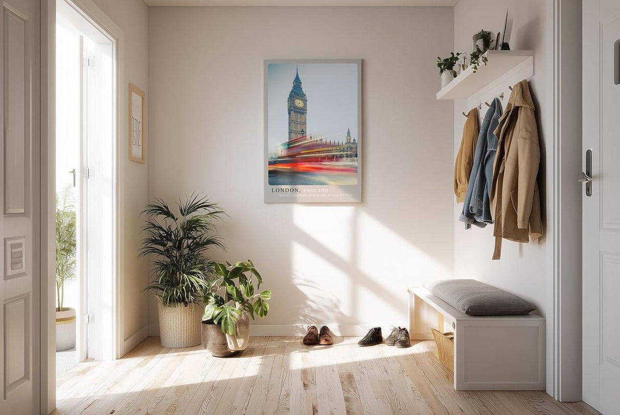 Paul Sinus Kunstdruck 40x60cm London England mit Big Ben und Lichtern moderner Fahrzeuge