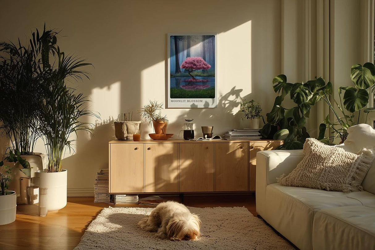 Paul Sinus Kunstdruck 40x60cm Moonlit Blossom mit magischem Kirschbaum bei Nacht im Zauberwald