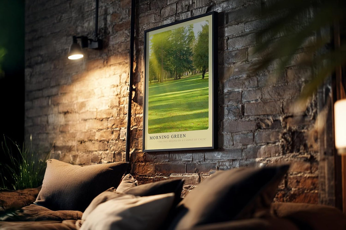 Paul Sinus Kunstdruck 40x60cm Morning Green – Sonnenstrahlen im Park auf frischem Rasen mit friedlicher Stimmung