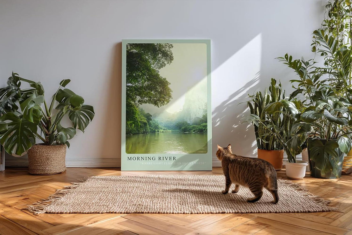 Paul Sinus Kunstdruck 40x60cm Morning River – Flusslandschaft mit Licht und Nebel am Morgen
