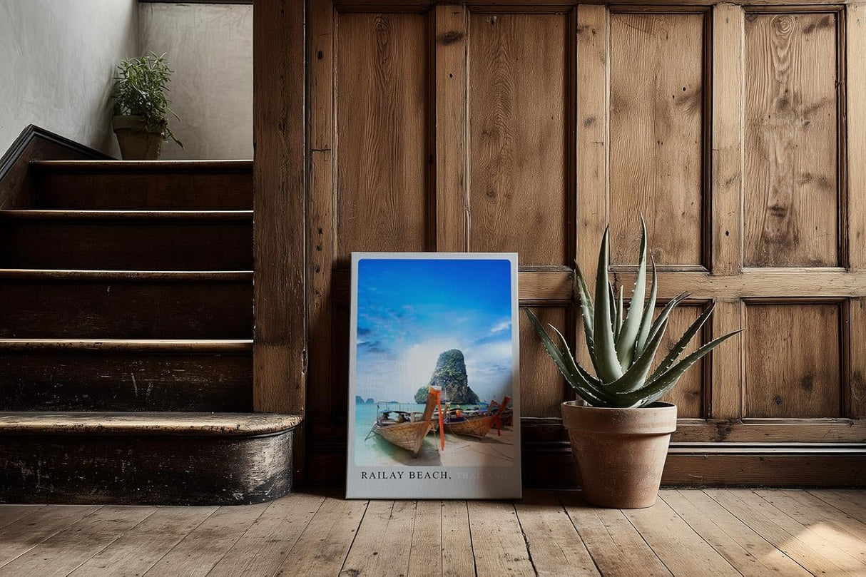 Paul Sinus Kunstdruck 40x60cm Railay Beach Thailand Longtailboote am tropischen Strand mit Kalksteinfelsen