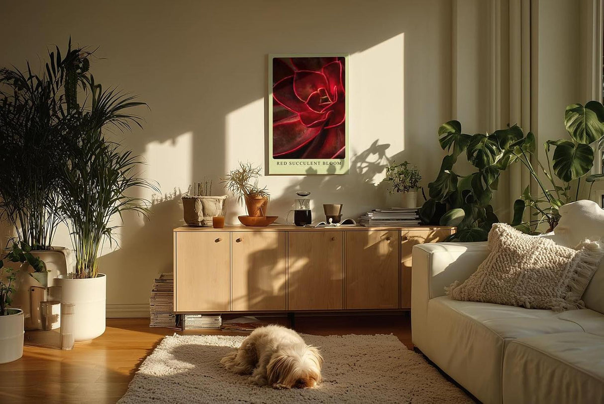 Paul Sinus Kunstdruck 40x60cm Red Succulent Bloom – Feuerrote Sukkulente in Nahaufnahme als modernes Kunstwerk