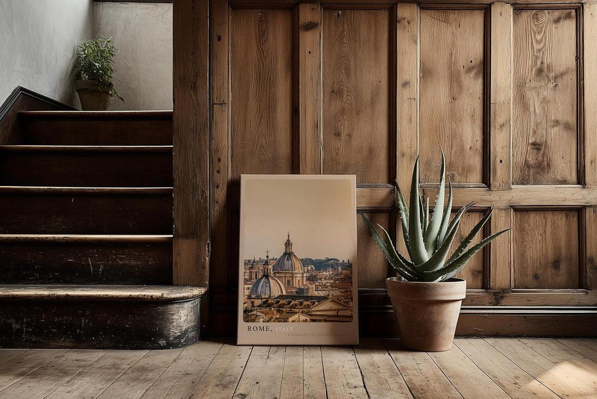 Paul Sinus Kunstdruck 40x60cm Rom in goldenem Abendlicht – Kuppeln und Dächer der Ewigen Stadt in warmen Farben
