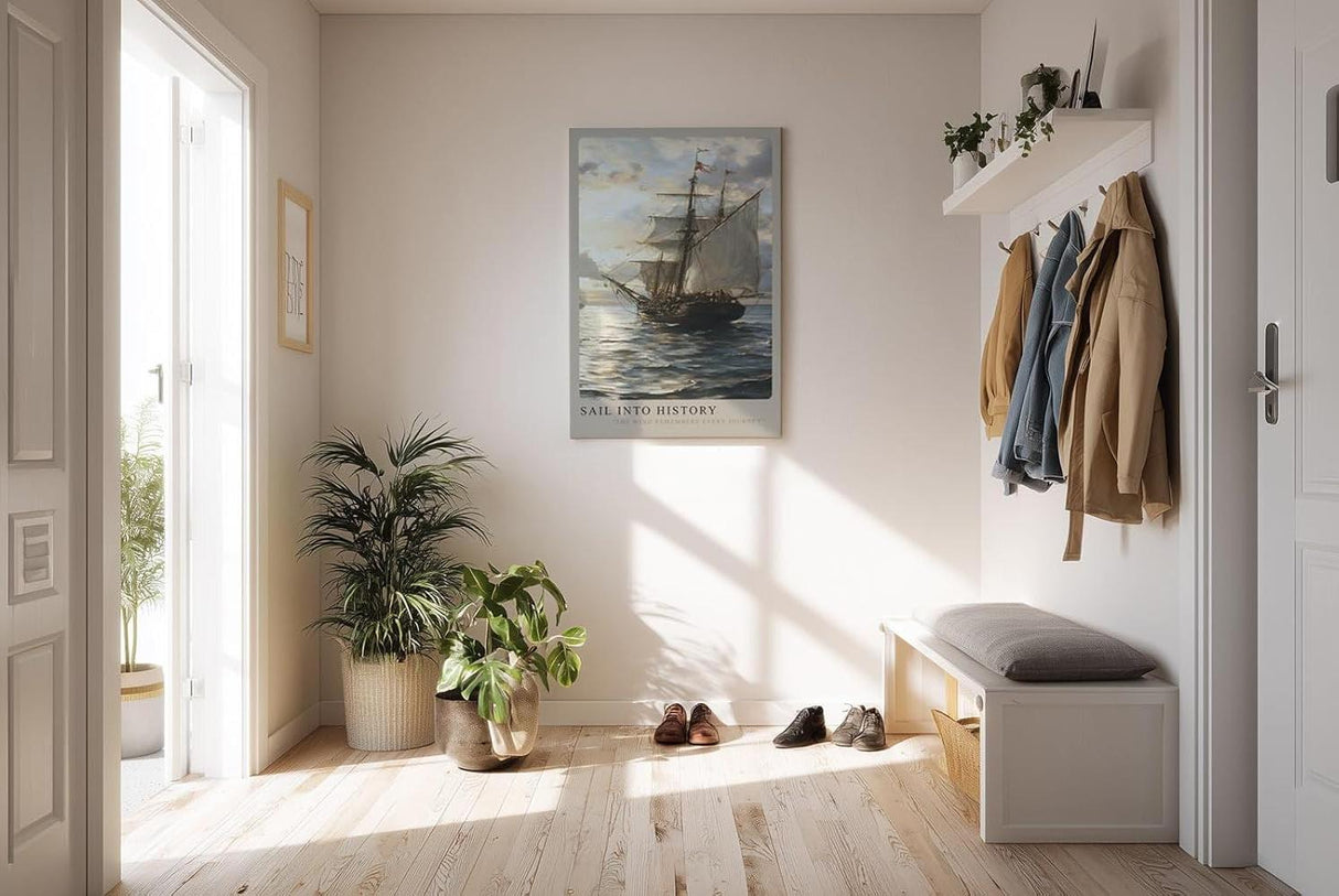 Paul Sinus Kunstdruck 40x60cm Sail Into History – Historisches Segelschiff auf ruhiger See bei untergehender Sonne in Ölmalerei