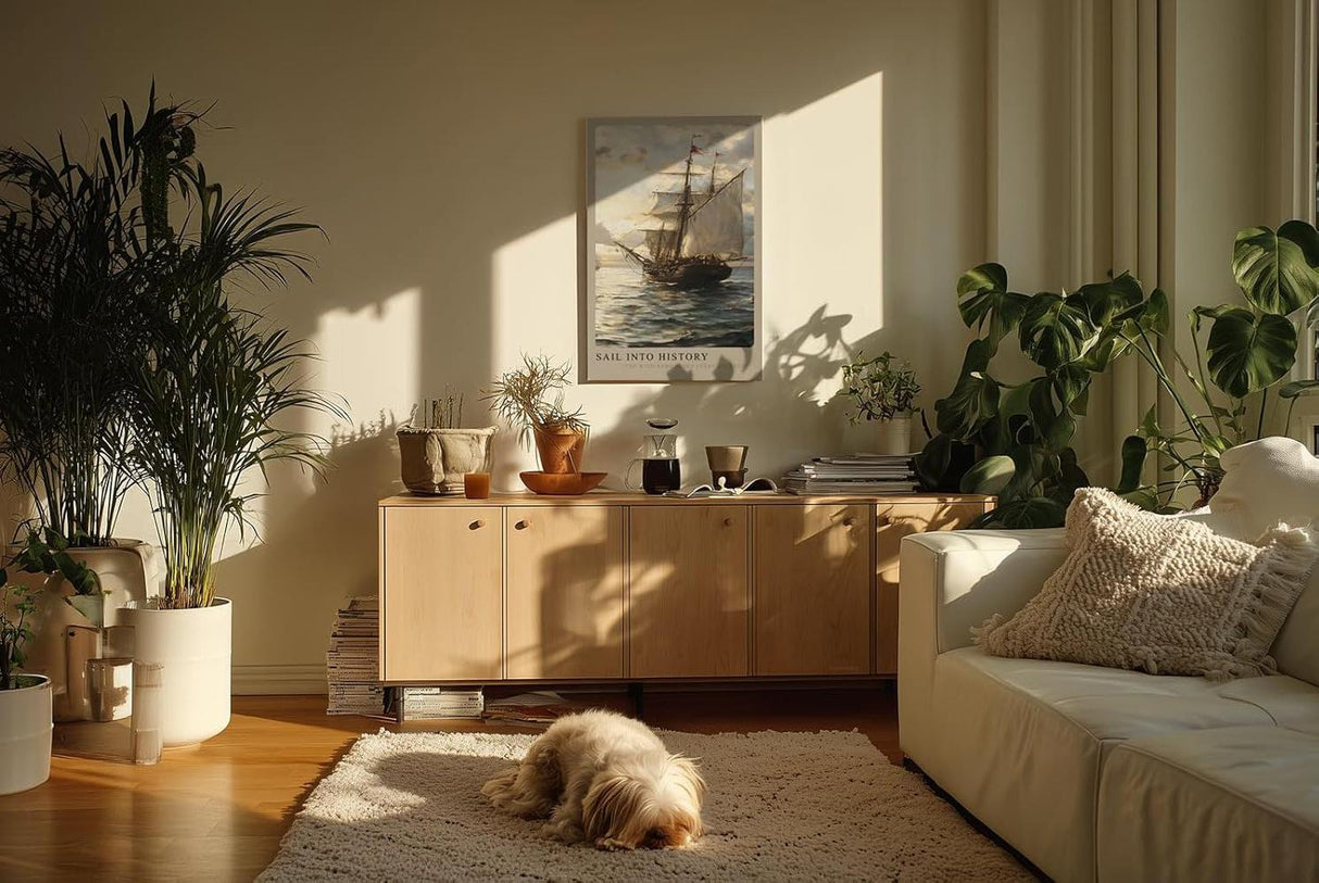 Paul Sinus Kunstdruck 40x60cm Sail Into History – Historisches Segelschiff auf ruhiger See bei untergehender Sonne in Ölmalerei