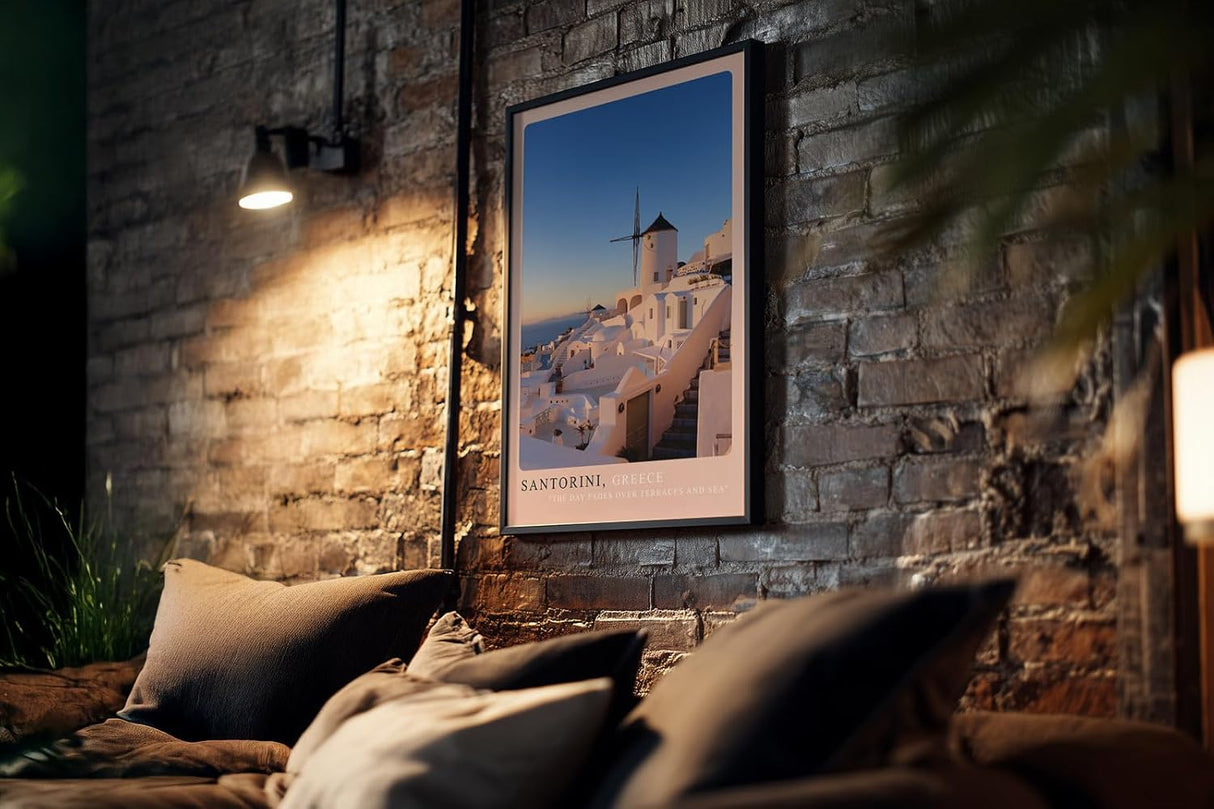 Paul Sinus Kunstdruck 40x60cm Santorini Griechenland weiße Häuser und Windmühle bei Sonnenuntergang