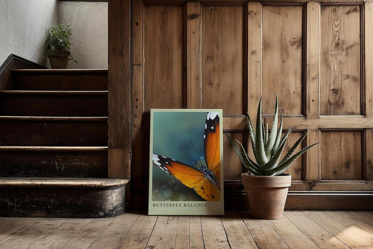 Paul Sinus Kunstdruck 40x60cm Schmetterling Nahaufnahme mit orange-schwarzen Flügeln – Moment voll Balance und Ruhe