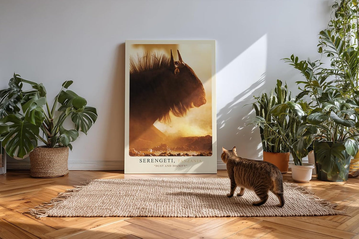 Paul Sinus Kunstdruck 40x60cm Serengeti Tansania Gnu im Staub bei Sonnenuntergang – Wildnis in Bewegung