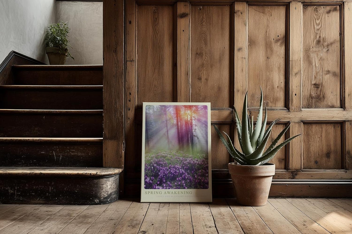 Paul Sinus Kunstdruck 40x60cm Spring Awakening Frühlingswald mit Sonnenlicht und violetten Krokussen