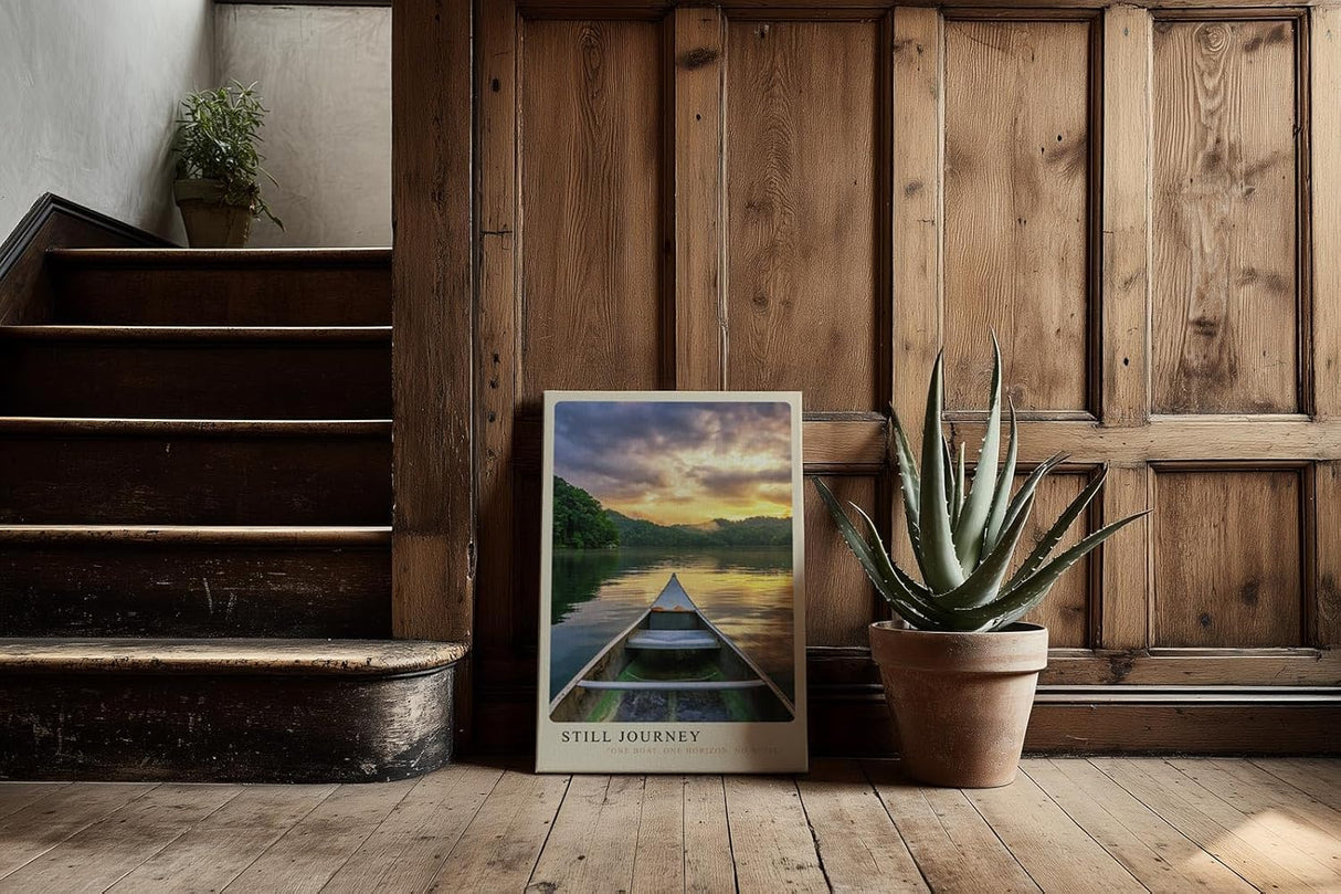 Paul Sinus Kunstdruck 40x60cm Still Journey Sonnenuntergang auf dem See mit Boot – Ruhe im Naturmoment