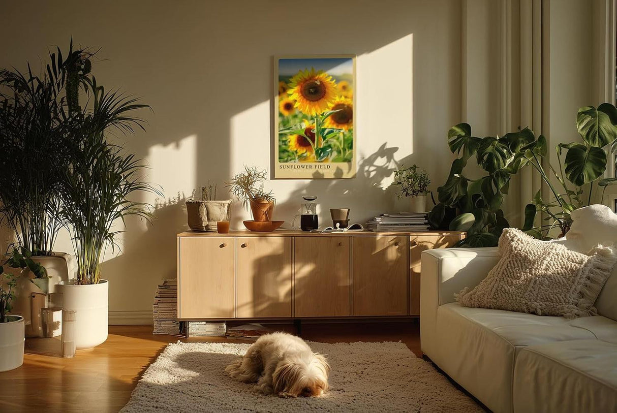 Paul Sinus Kunstdruck 40x60cm Sunflower Field – leuchtendes Sonnenblumenfeld mit Schmetterling