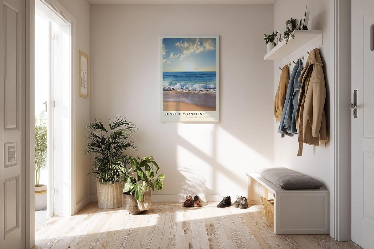 Paul Sinus Kunstdruck 40x60cm Sunrise Coastline Wellen am Strand im Morgenlicht unter blauem Himmel