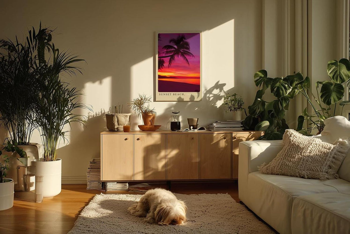 Paul Sinus Kunstdruck 40x60cm Sunset Beach Thailand – Tropischer Strand mit Palmen bei Sonnenuntergang in leuchtenden Farben