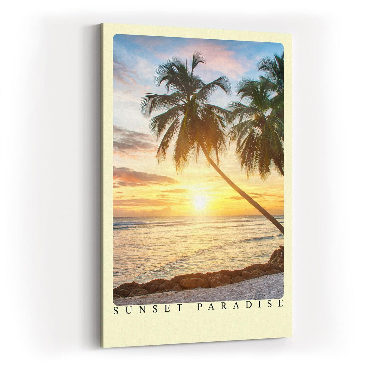 Paul Sinus Kunstdruck 40x60cm Sunset Paradise – Palmen bei Sonnenuntergang an tropischem Strand mit warmem Licht
