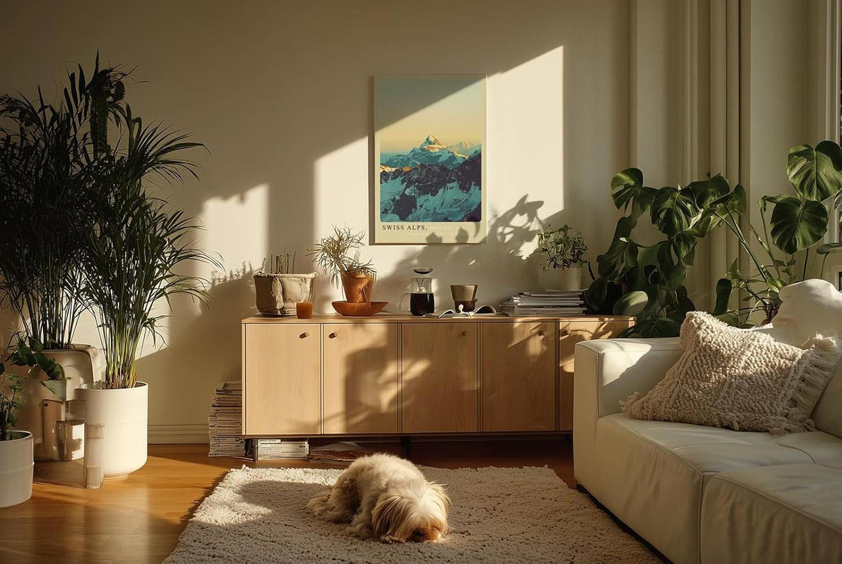 Paul Sinus Kunstdruck 40x60cm Swiss Alps mit Sonnenaufgang über verschneiten Berggipfeln