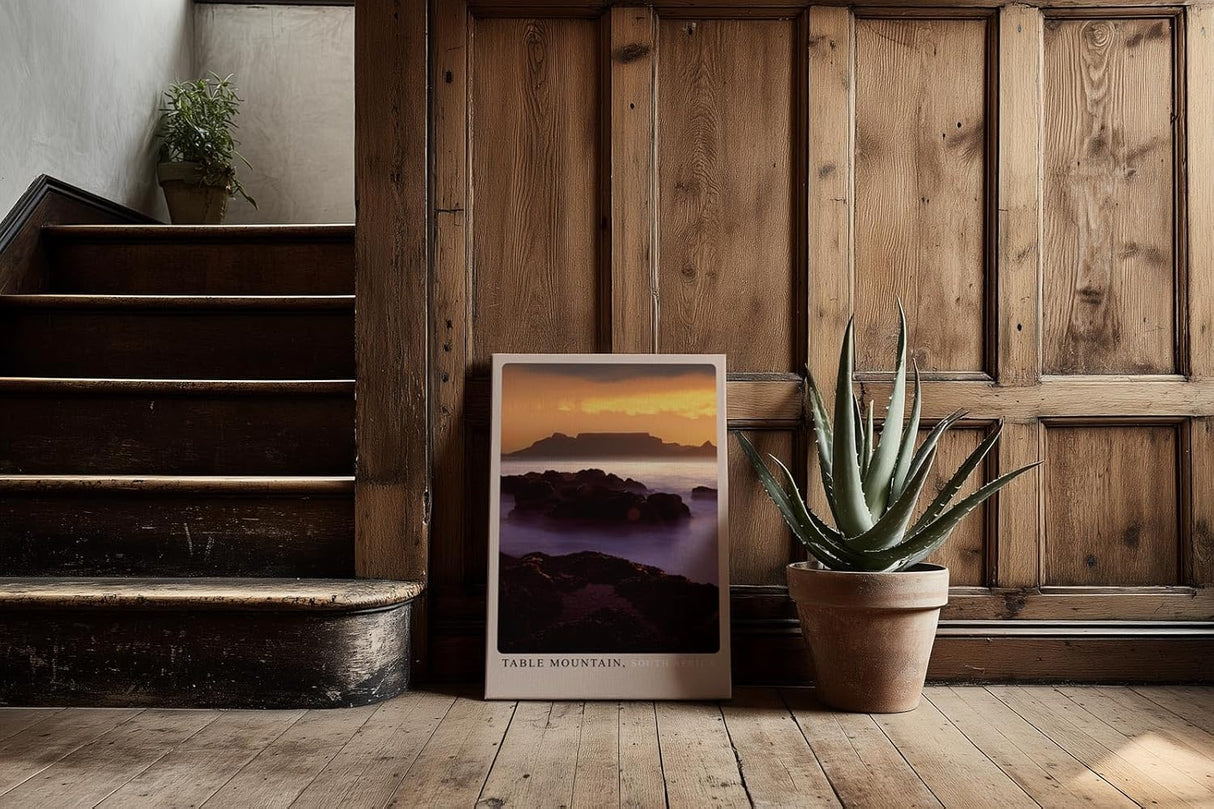 Paul Sinus Kunstdruck 40x60cm Table Mountain – Südafrika bei Sonnenuntergang mit Küstenfels und Silhouette