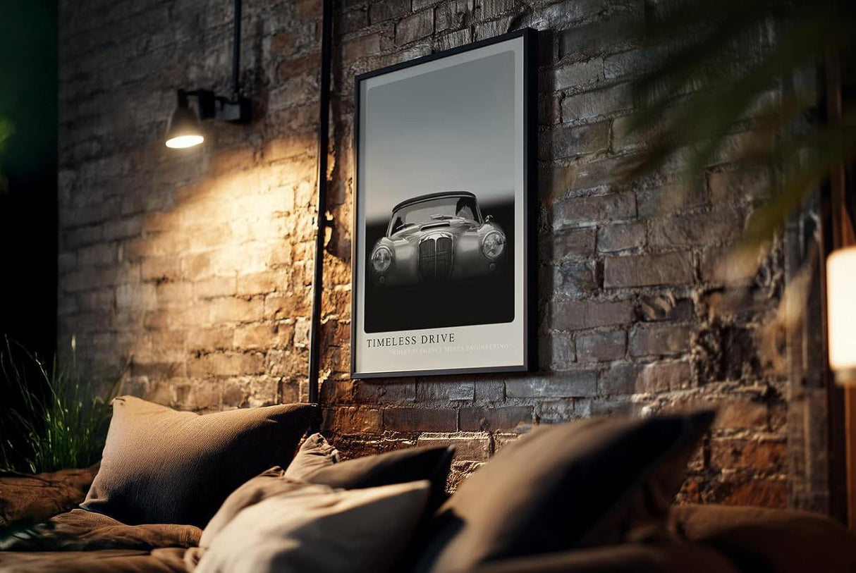 Paul Sinus Kunstdruck 40x60cm Timeless Drive mit klassischem Oldtimer in Schwarzweiß