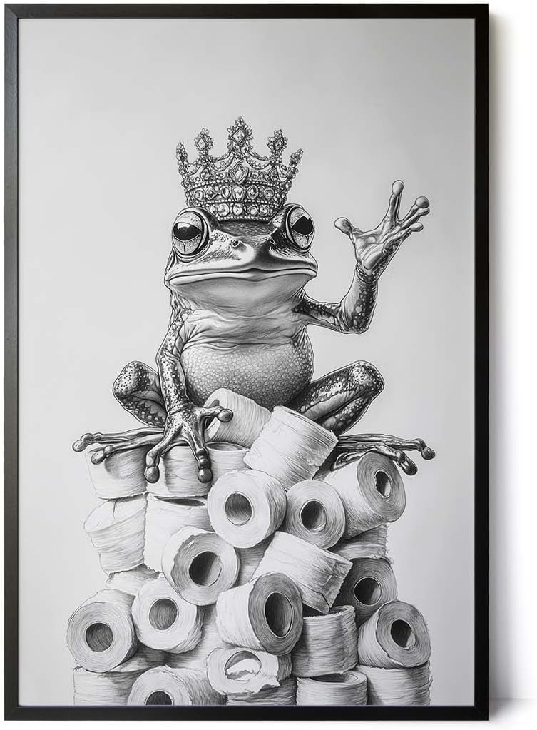 Paul Sinus Poster/Leinwandbild/Rahmenoption – Klopapier-König Frosch – Lustige WC-Deko für dein Badezimmer