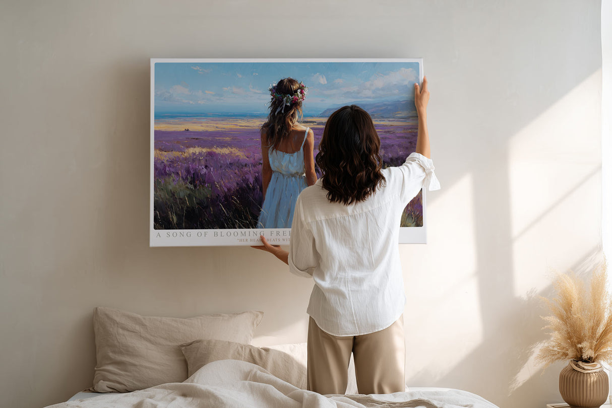 Paul Sinus Wandbild A Song of Blooming Freedom Woman in Lavender Fields and Open Horizon