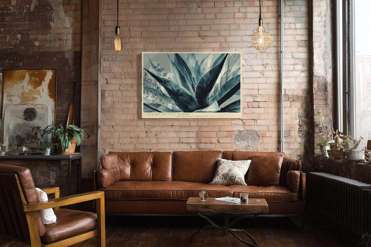 Paul Sinus Wandbild 120x80cm abstrakte Agave Pflanze moderne botanische Illustration blau gruene Naturkunst stilvolle Wanddekoration fuer Wohnzimmer Büro
