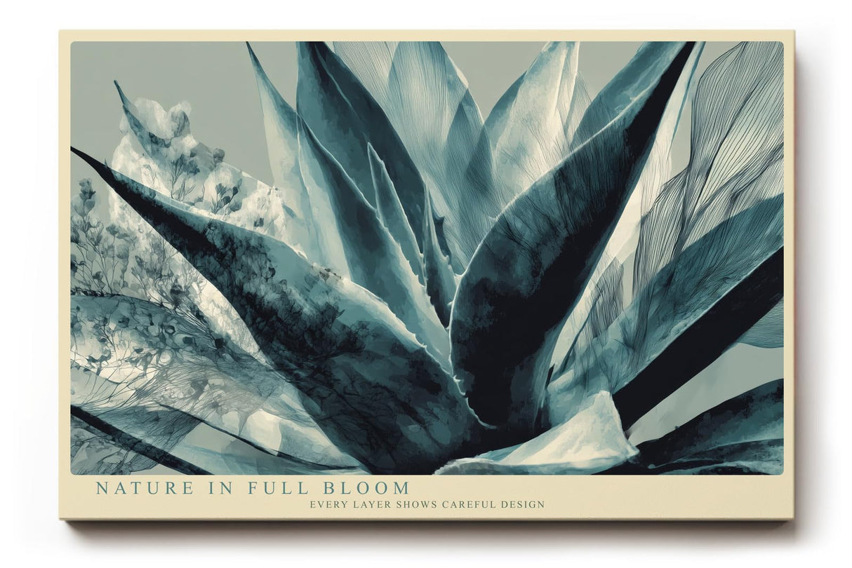 Paul Sinus Wandbild 120x80cm abstrakte Agave Pflanze moderne botanische Illustration blau gruene Naturkunst stilvolle Wanddekoration fuer Wohnzimmer Büro