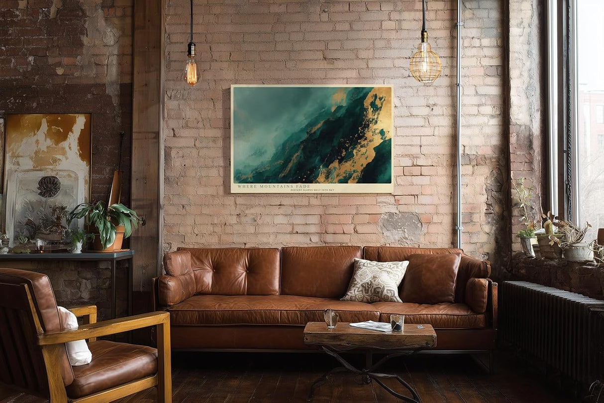 Paul Sinus Wandbild 120x80cm abstrakte Berglandschaft modern gruen gold Kunst Kunstdruck grosses Wandbild 120x80cm elegante Natur Wanddekoration fuer Wohnzimmer Büro