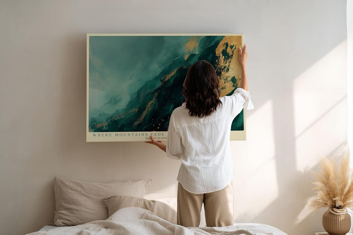 Paul Sinus Wandbild 120x80cm abstrakte Berglandschaft modern gruen gold Kunst Kunstdruck grosses Wandbild 120x80cm elegante Natur Wanddekoration fuer Wohnzimmer Büro