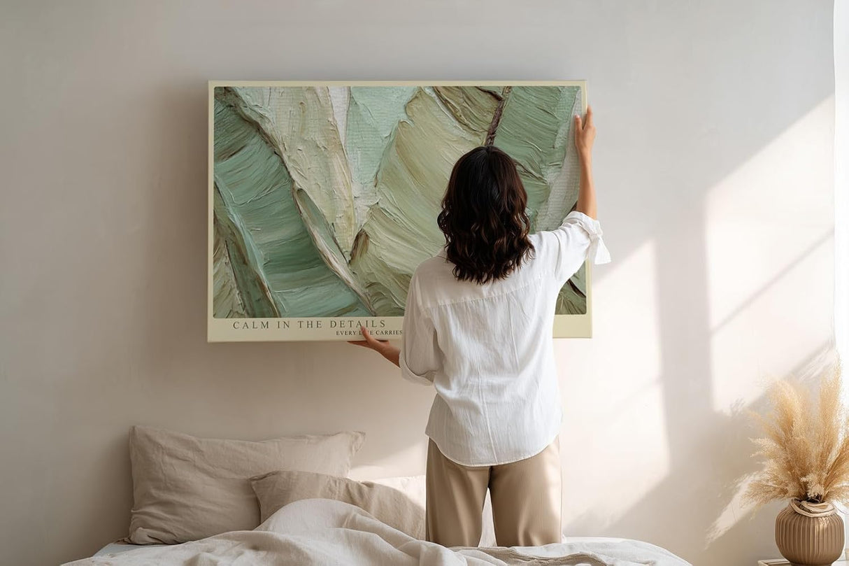 Paul Sinus Wandbild 120x80cm abstrakte Blattstruktur gruen beige moderne Naturtextur Kunst Wanddekoration fuer Wohnzimmer Büro