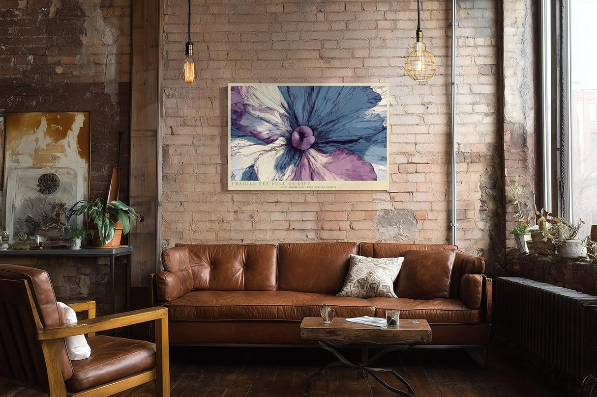 Paul Sinus Wandbild 120x80cm abstrakte Bluete moderne florale Kunst in Blau und Violett kuenstlerische Makro Blume stilvolle Wanddekoration fuer Wohnzimmer Büro