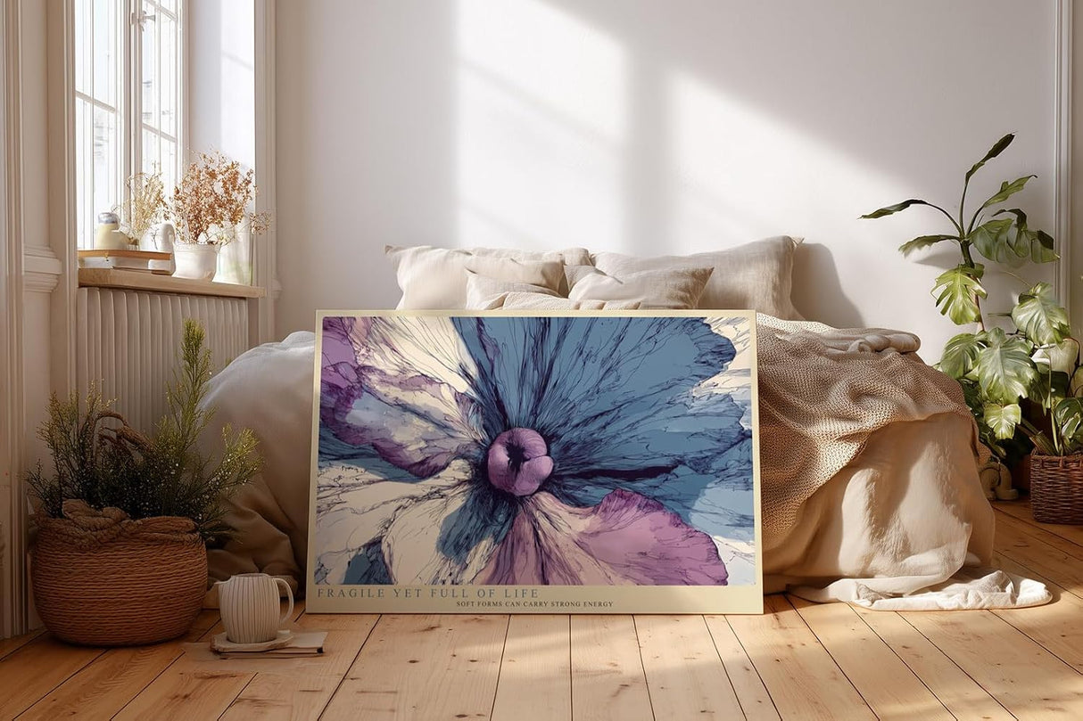 Paul Sinus Wandbild 120x80cm abstrakte Bluete moderne florale Kunst in Blau und Violett kuenstlerische Makro Blume stilvolle Wanddekoration fuer Wohnzimmer Büro