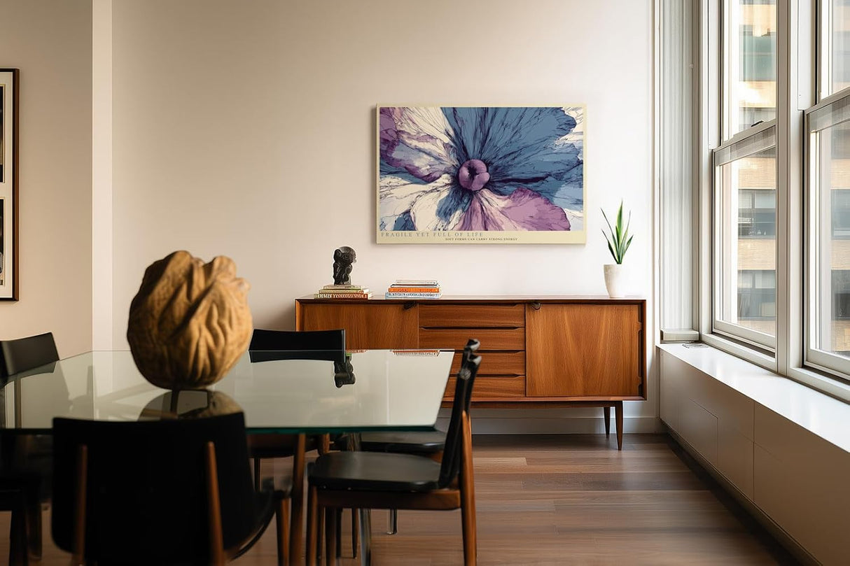 Paul Sinus Wandbild 120x80cm abstrakte Bluete moderne florale Kunst in Blau und Violett kuenstlerische Makro Blume stilvolle Wanddekoration fuer Wohnzimmer Büro