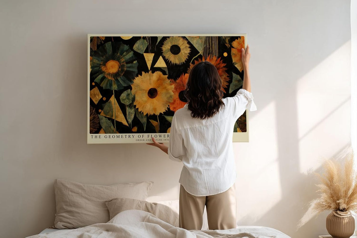 Paul Sinus Wandbild 120x80cm Abstrakte Blumen Geometrische Kunst Moderne Florale Komposition mit warmen Farben und Formen
