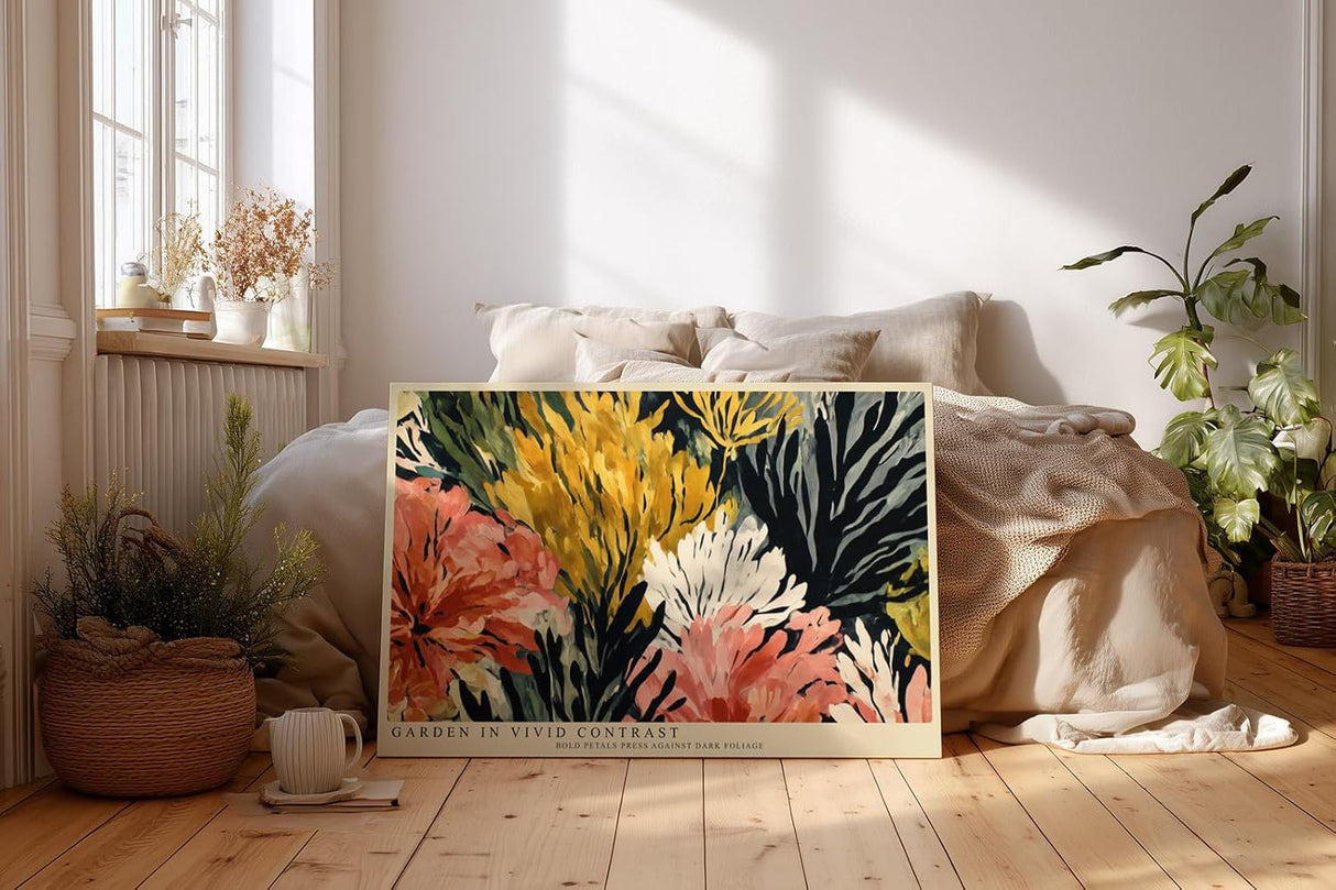 Paul Sinus Wandbild 120x80cm Abstrakte Blumen Kontrastreiche Florale Kunst Moderne Gartenkomposition mit intensiven Farben