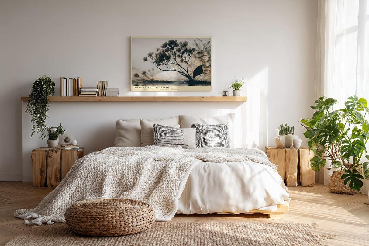 Paul Sinus Wandbild 120x80cm abstrakte Blumen Naturstruktur moderne botanische Kunst braune graue Linien minimalistische