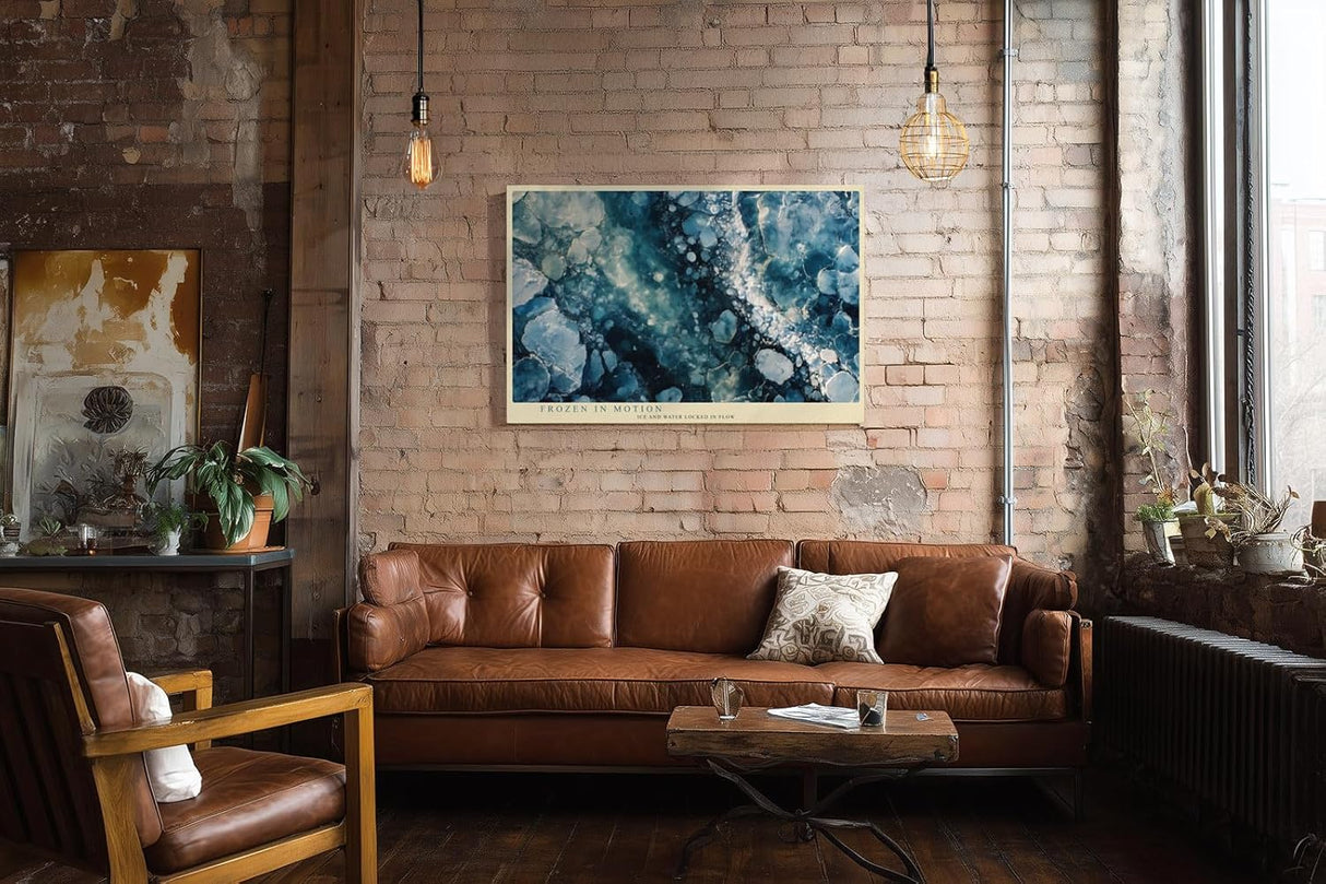 Paul Sinus Wandbild 120x80cm abstrakte Eisstruktur blau modern Natur Textur Kunstdruck grosses Wandbild 120x80cm elegante Wanddekoration fuer Wohnzimmer Büro