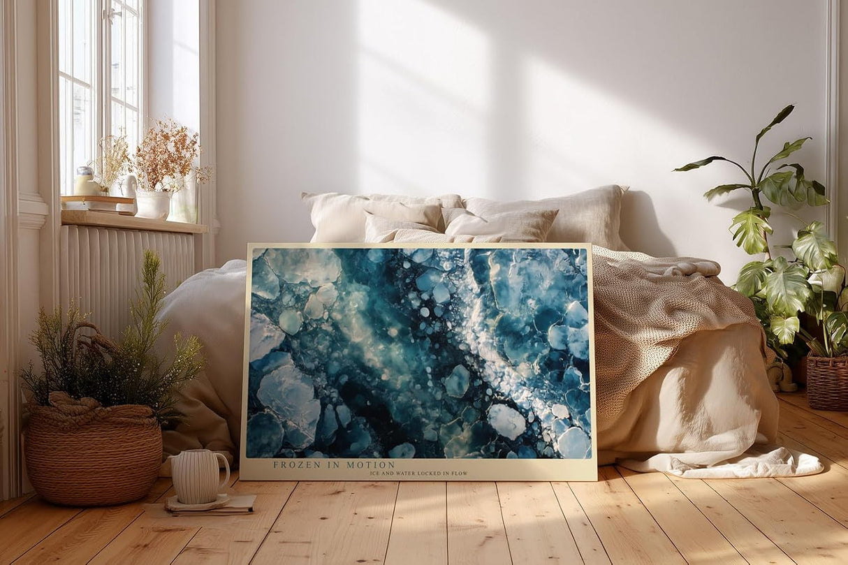 Paul Sinus Wandbild 120x80cm abstrakte Eisstruktur blau modern Natur Textur Kunstdruck grosses Wandbild 120x80cm elegante Wanddekoration fuer Wohnzimmer Büro