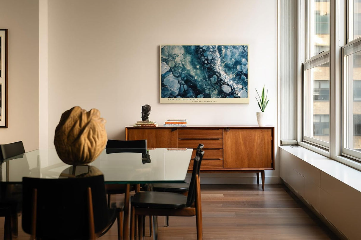Paul Sinus Wandbild 120x80cm abstrakte Eisstruktur blau modern Natur Textur Kunstdruck grosses Wandbild 120x80cm elegante Wanddekoration fuer Wohnzimmer Büro