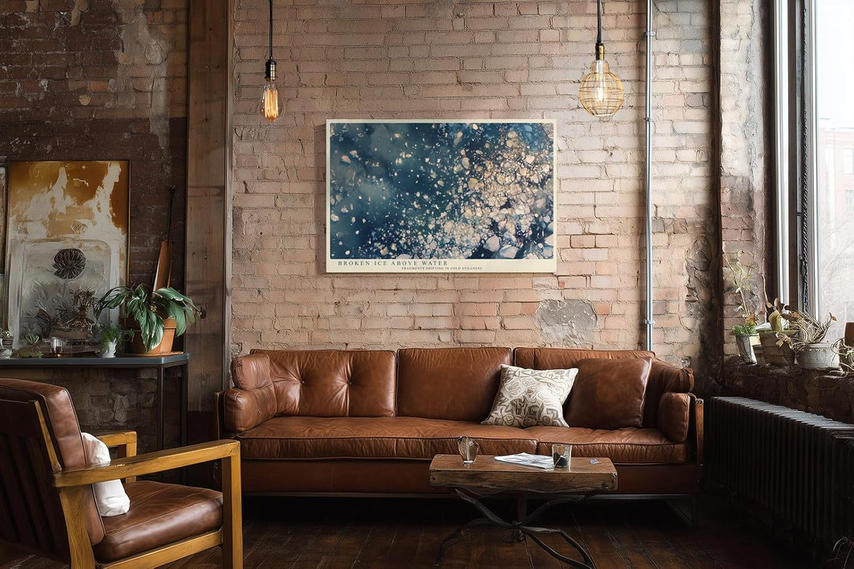 Paul Sinus Wandbild 120x80cm abstrakte Eisstruktur modern blau weiss Naturkunst Kunstdruck grosses Kunstbild stilvolle Wanddekoration fuer Wohnzimmer Büro Flur