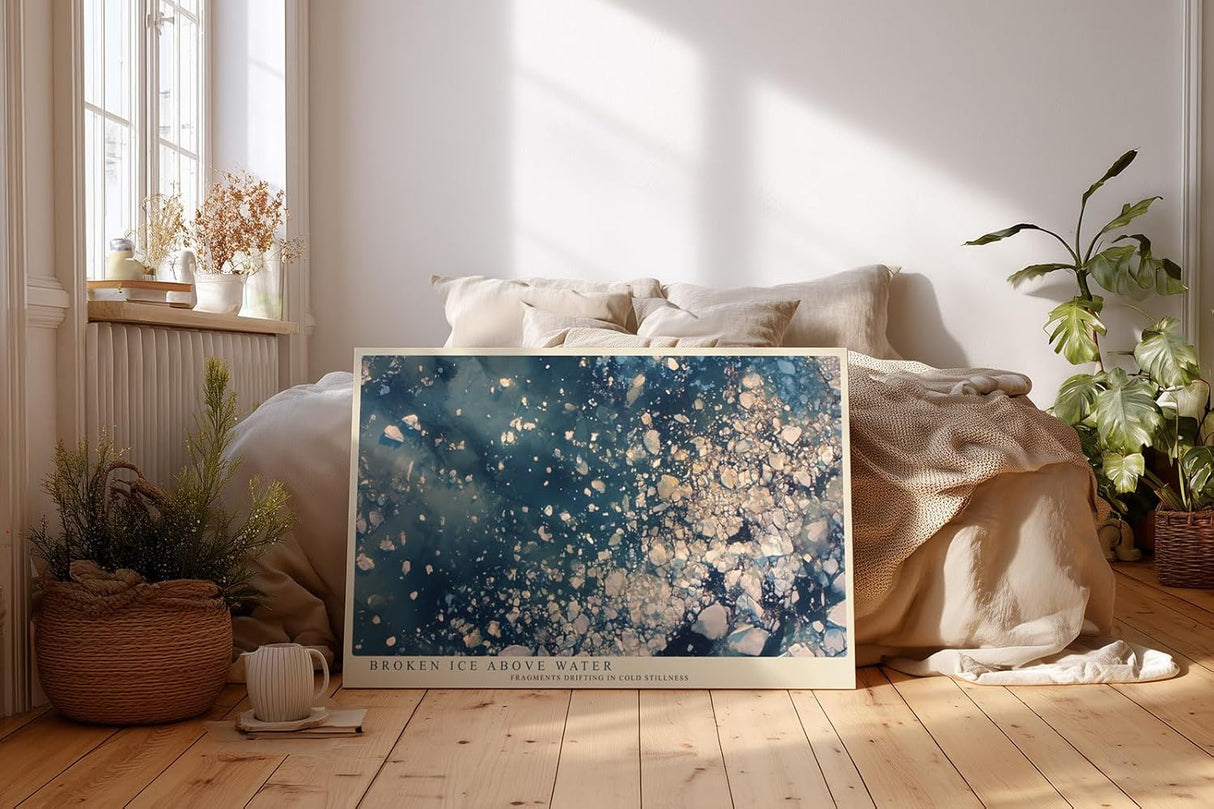 Paul Sinus Wandbild 120x80cm abstrakte Eisstruktur modern blau weiss Naturkunst Kunstdruck grosses Kunstbild stilvolle Wanddekoration fuer Wohnzimmer Büro Flur