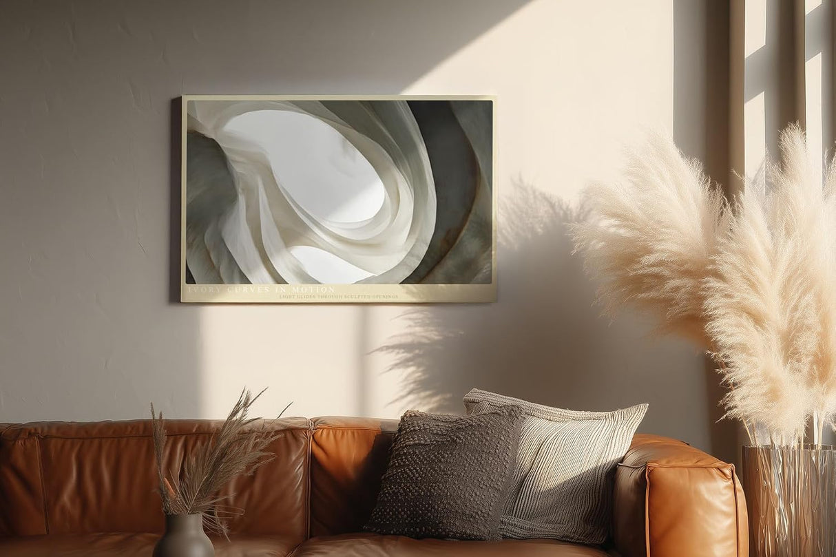 Paul Sinus Wandbild 120x80cm Abstrakte Elfenbein Formen Moderne Minimalistische Kunst in Naturtönen für Wohnzimmer Büro Schlafzimmer