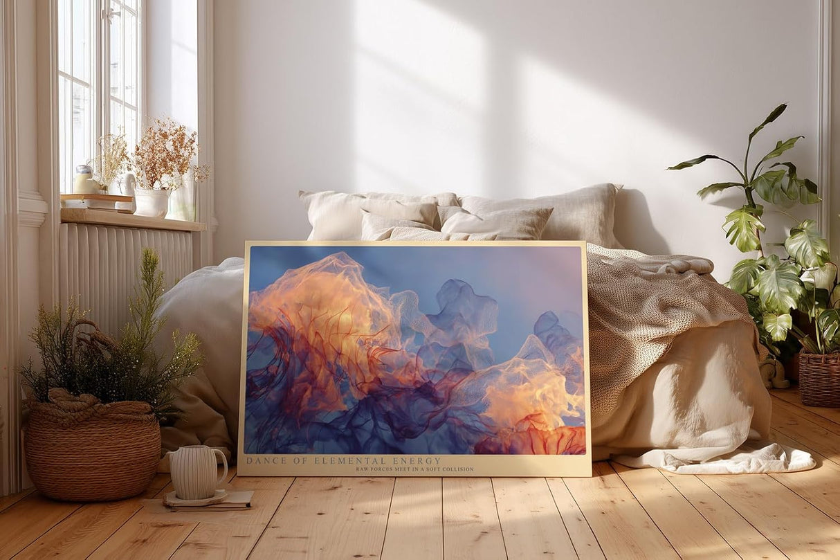 Paul Sinus Wandbild 120x80cm abstrakte Energieformen moderne Kunst in Blau Orange und Rot dynamische Farbbewegung stilvolle Wanddekoration fuer Wohnzimmer Büro