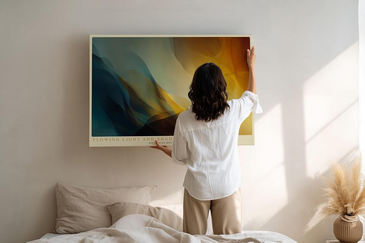 Paul Sinus Wandbild 120x80cm abstrakte Farben moderne Kunst fliessende Formen gold blau Kunstdruck stilvolle Wanddekoration fuer Wohnzimmer Büro Schlafzimmer