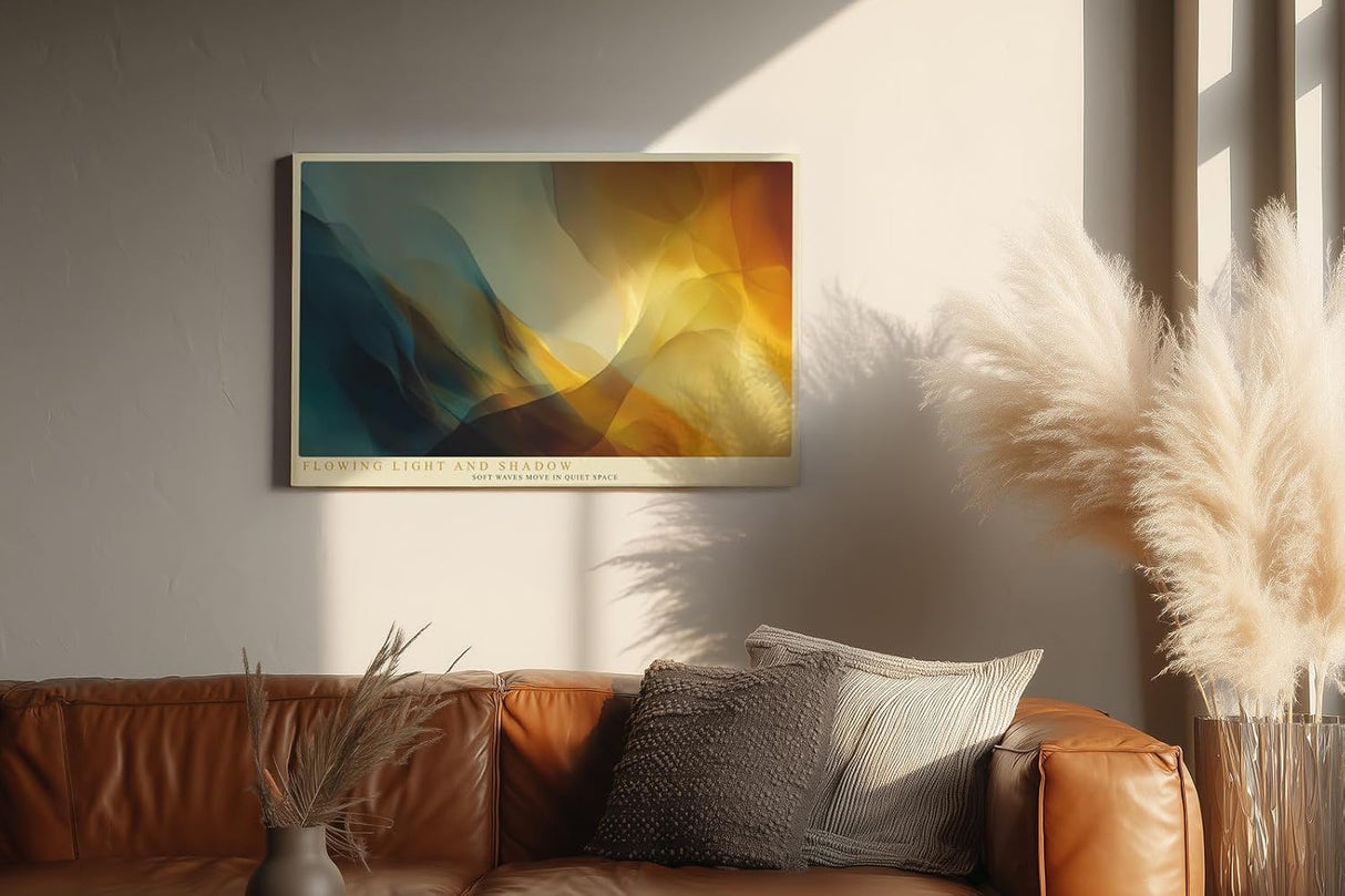 Paul Sinus Wandbild 120x80cm abstrakte Farben moderne Kunst fliessende Formen gold blau Kunstdruck stilvolle Wanddekoration fuer Wohnzimmer Büro Schlafzimmer