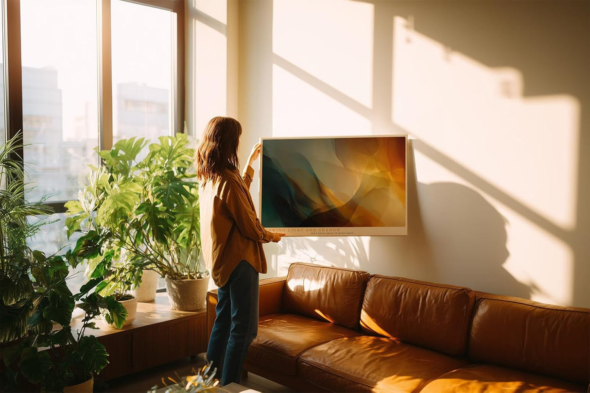 Paul Sinus Wandbild 120x80cm abstrakte Farben moderne Kunst fliessende Formen gold blau Kunstdruck stilvolle Wanddekoration fuer Wohnzimmer Büro Schlafzimmer