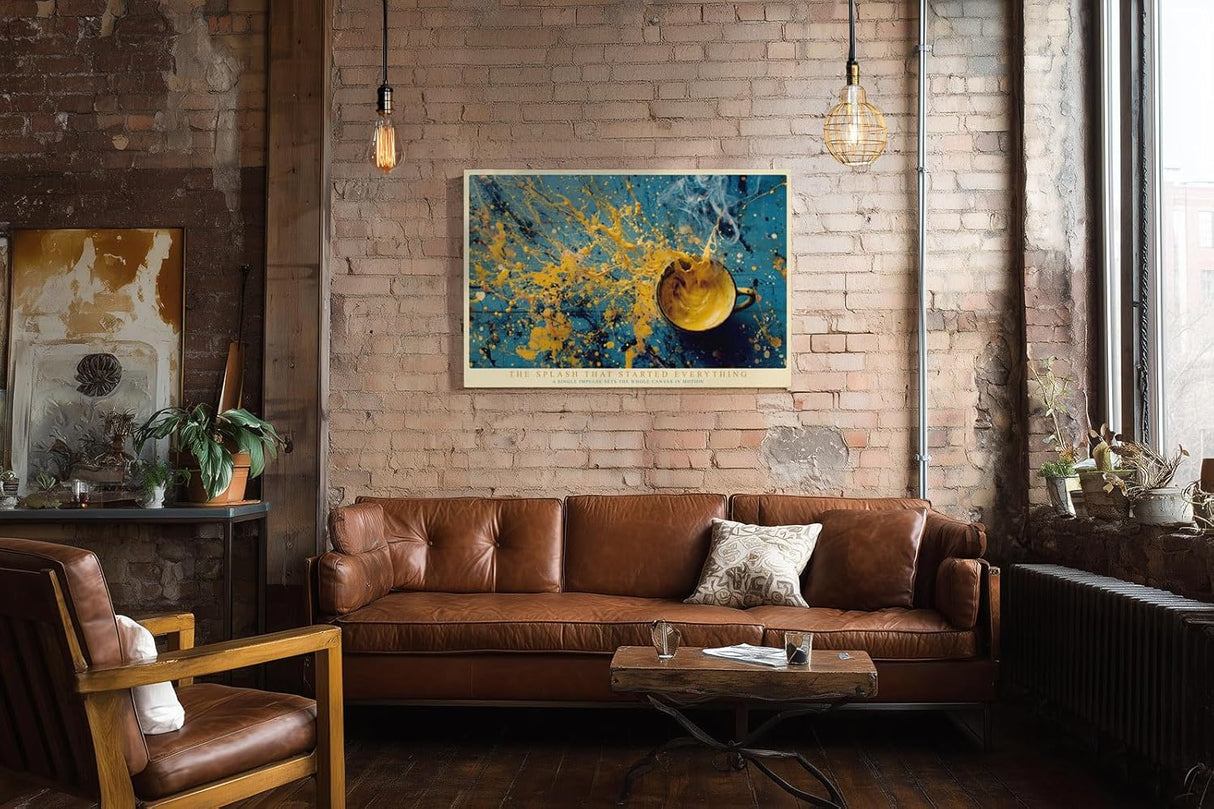 Paul Sinus Wandbild 120x80cm Abstrakte Farbexplosion Gelb Blau Moderne Kunst Kreative Farbspritzer Komposition