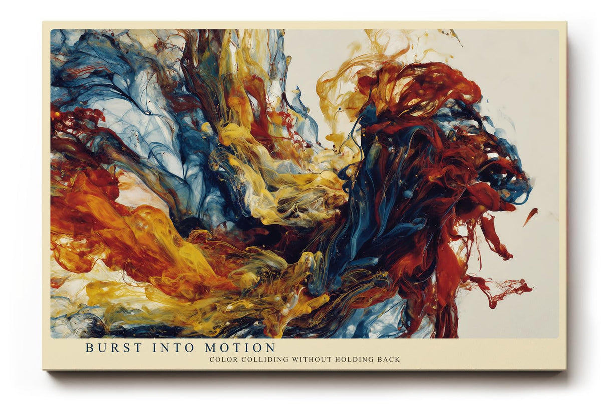 Paul Sinus Wandbild 120x80cm abstrakte Farbexplosion moderne Kunst rot blau gelb dynamische Malerei grosses Kunstbild stilvolle Wanddekoration fuer Wohnzimmer Büro Atelier