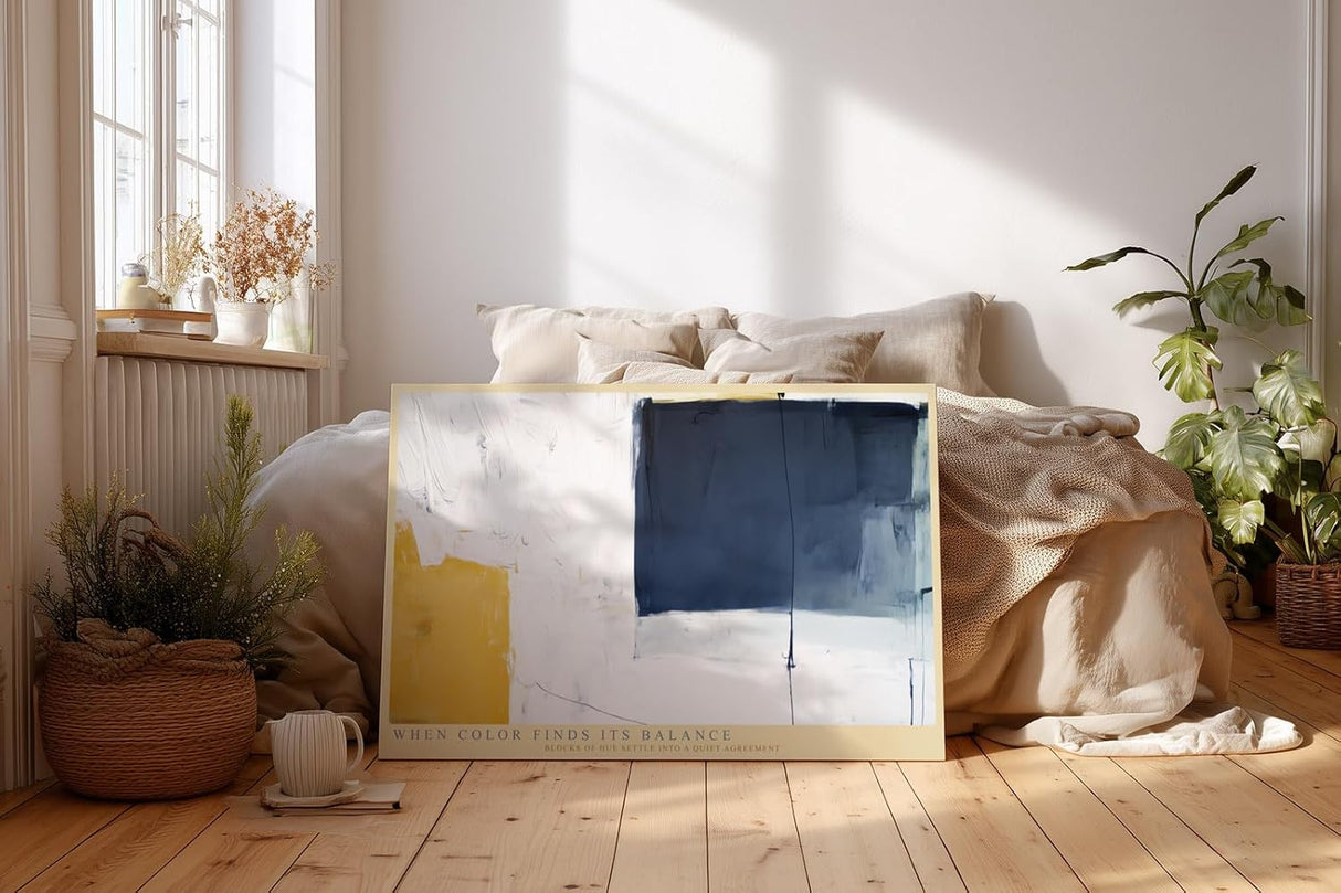 Paul Sinus Wandbild 120x80cm Abstrakte Farbkomposition mit Blau Weiss und Gelb moderne minimalistische Kunst