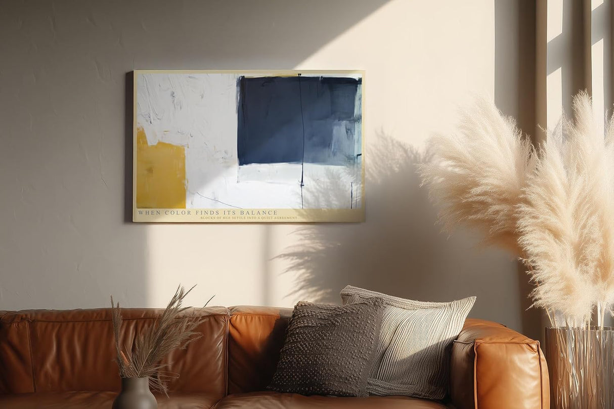 Paul Sinus Wandbild 120x80cm Abstrakte Farbkomposition mit Blau Weiss und Gelb moderne minimalistische Kunst