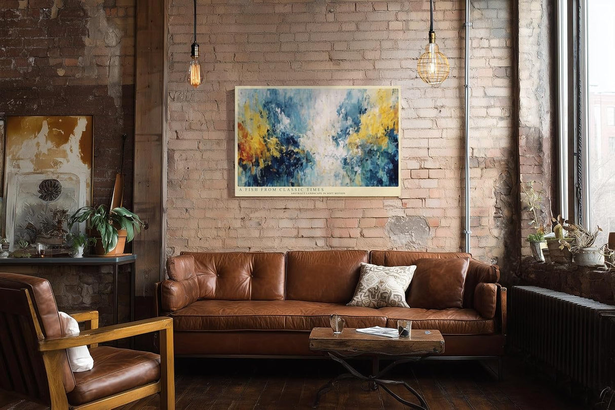Paul Sinus Wandbild 120x80cm Abstrakte Farblandschaft – Künstlerische Komposition mit Blau Gelb und Weiß für moderne Räume